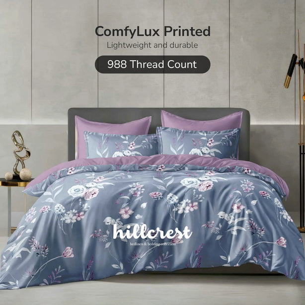 Hillcrest I 988TC ComfyLux I Printed Bedding Collection I Fitted Sheet Set & Summer Blanket - Dusky