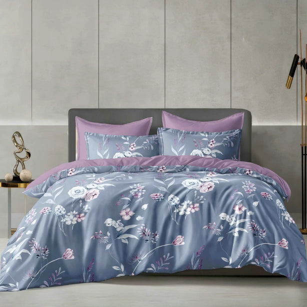 Hillcrest I 988TC ComfyLux I Printed Bedding Collection I Fitted Sheet Set & Summer Blanket - Dusky