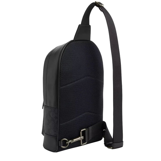 Coach West Pack Bag In Signature Canvas With Varsity Stripe in Charcoal/ Denim/ Chalk CV923