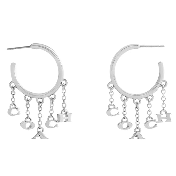 Coach Charm Hoop Earrings - Silver CBW16