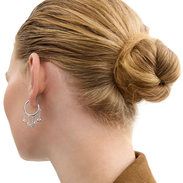 Coach Charm Hoop Earrings - Silver CBW16