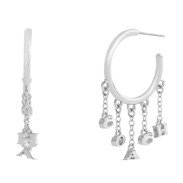 Coach Charm Hoop Earrings - Silver CBW16