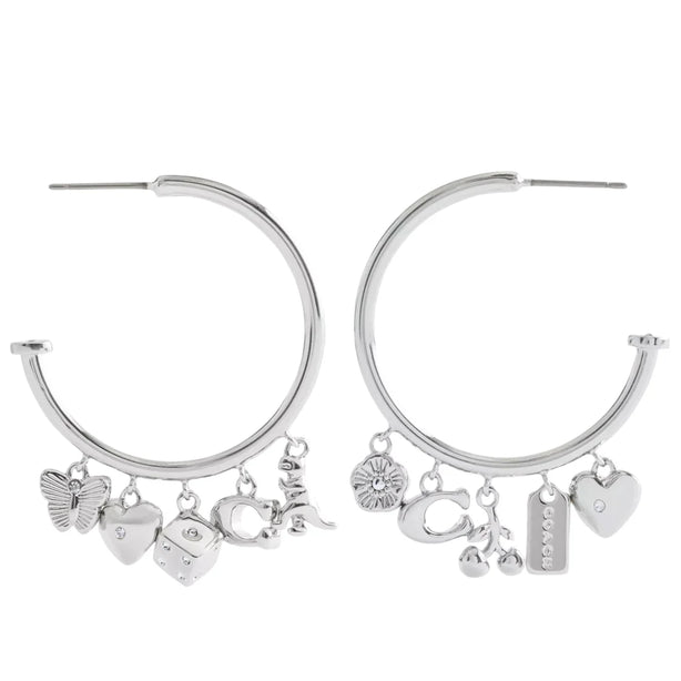 Coach Butterfly And Rexy Charm Hoop Earrings - Silver CCU68