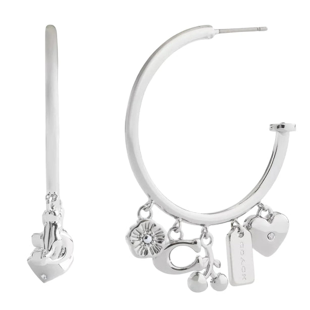Coach Butterfly And Rexy Charm Hoop Earrings - Silver CCU68