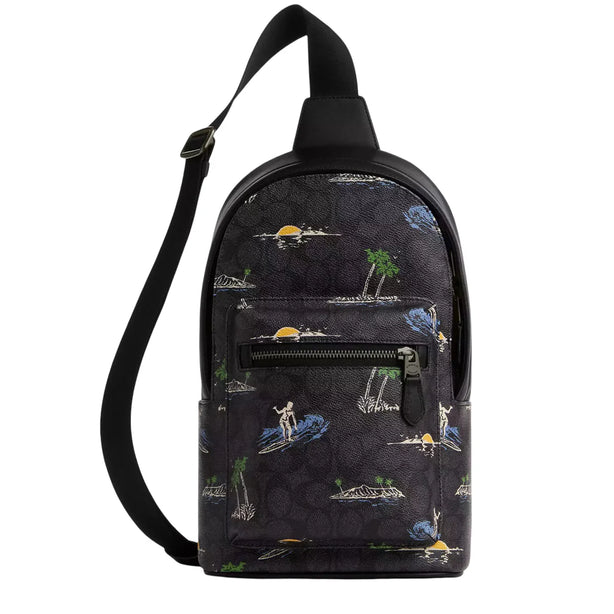 Coach West Pack Bag In Signature Canvas With Surf Print - Charcoal Multi CBJ12