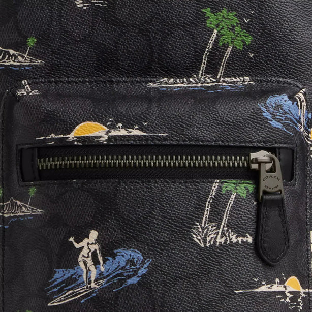 Coach West Pack Bag In Signature Canvas With Surf Print - Charcoal Multi CBJ12