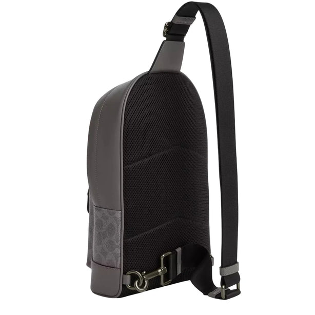 Coach West Pack Bag In Signature Canvas With Varsity Stripe Bag - Grey/ Ochre/ Chalk CV923