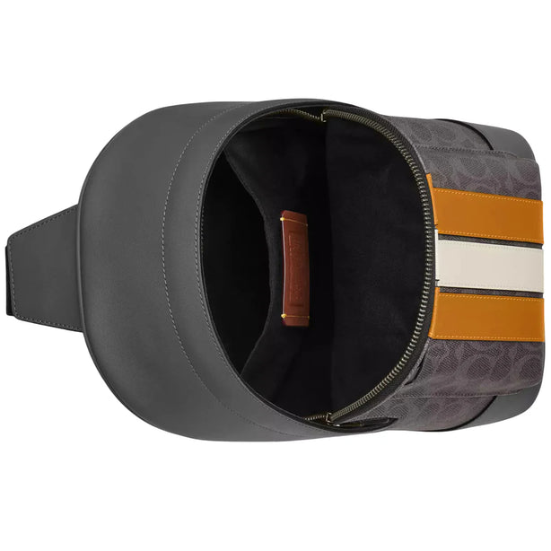 Coach West Pack Bag In Signature Canvas With Varsity Stripe Bag - Grey/ Ochre/ Chalk CV923