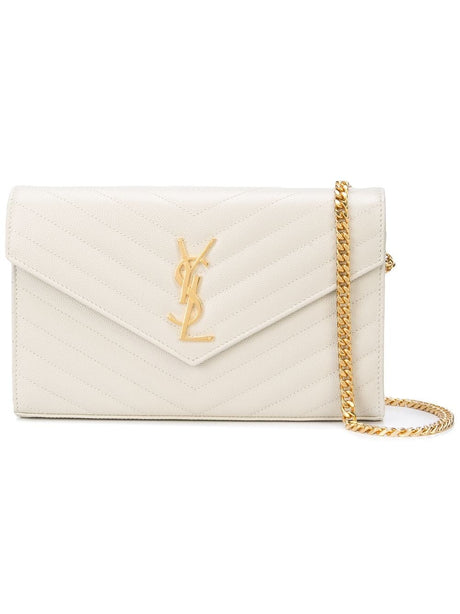 Saint Laurent Cassandre Leather Wallet on Chain - White
