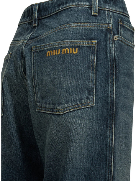 Miu Miu Straight-leg jeans with reverse logo - Blue