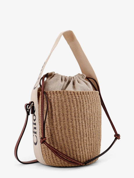 Chloe' Woody Raffia Bucket Bag - White