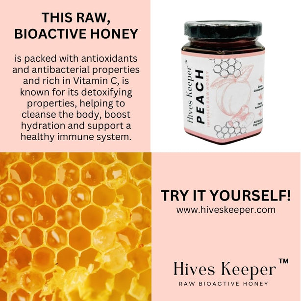 Hives Keeper Premium Peach Infused Raw Honey