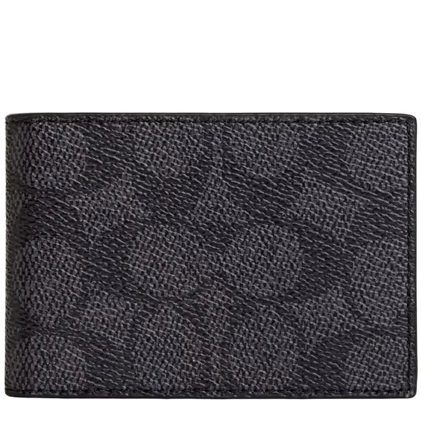Coach Compact Billfold Wallet In Signature Canvas - Charcoal/ Black CW368
