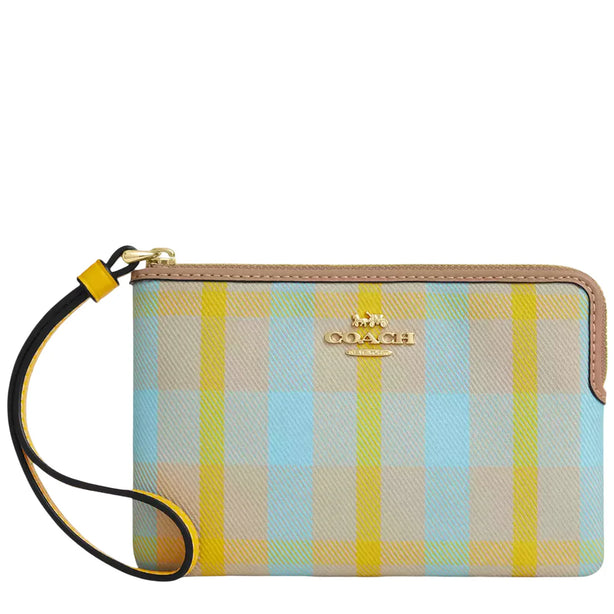 Coach Corner Zip Wristlet with Plaid Print - Bright Maize Multi CBP18