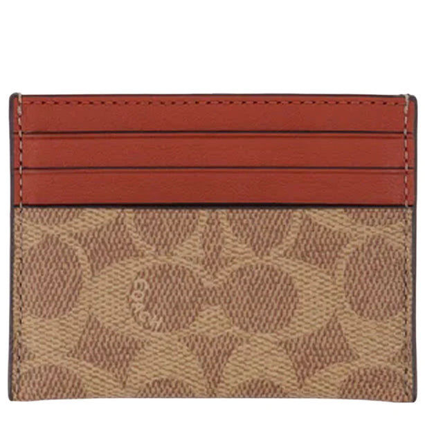 Coach Card Case In Signature Canvas - Tan/ Rust 936