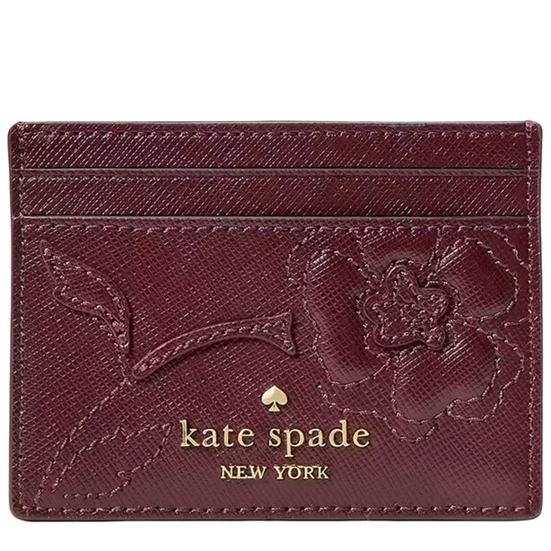 Kate Spade Madison Floral Applique Small Slim Card Holder - Dark Merlot KL871