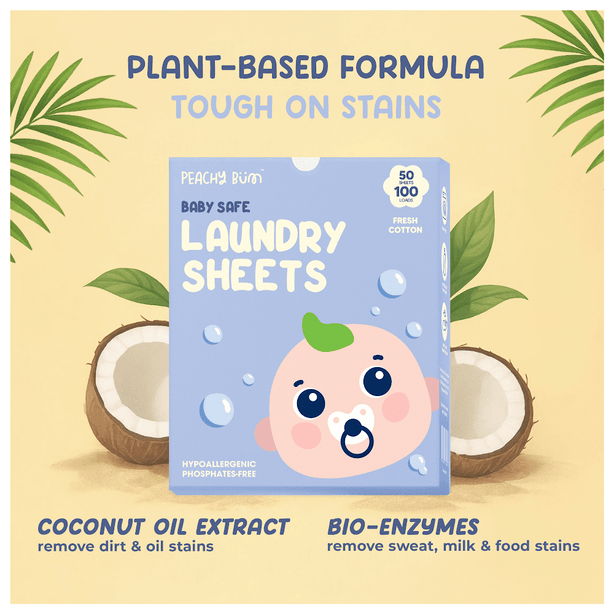 Peachy Bum Baby Safe Laundry Sheets [Safe for Sensitive Skin & Phosphate-Free]