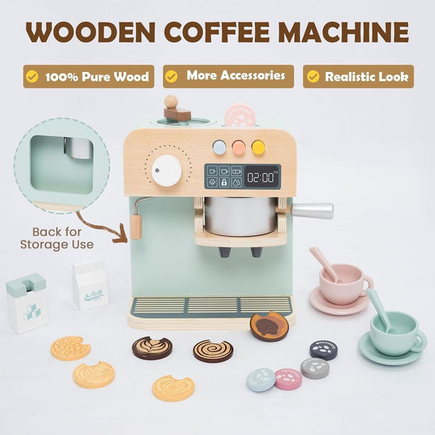 StitchesandTweed Coffee Maker Toy Wooden Montessori Learning Toys