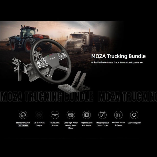 MOZA R5 Truck Driving Simulator Bundle Wheel Base + Truck Wheel + Pedals + Clamp
