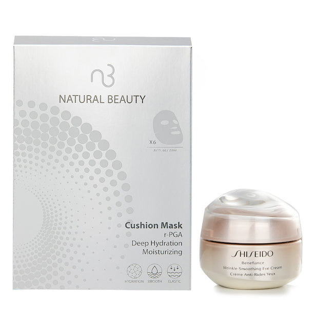 Shiseido Benefiance Wrinkle Smoothing Eye Cream 15ml X Natural Beauty R-pga Deep Hydration Moisturizing Cushion Mask (exp Date: 29/03/2026) 6x 20ml