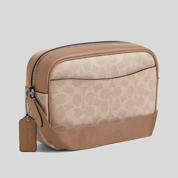COACH Jamie Camera Bag In Signature Canvas With Stripe Sand/Taupe CZ185
