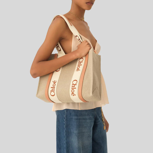 CHLOE Woody Medium Tote Bag Wooden Orange CHC23AS383L17847