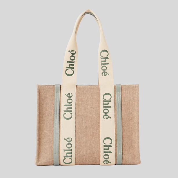 CHLOE Woody Medium Tote Bag Bluish Green CHC23AS383L1738T