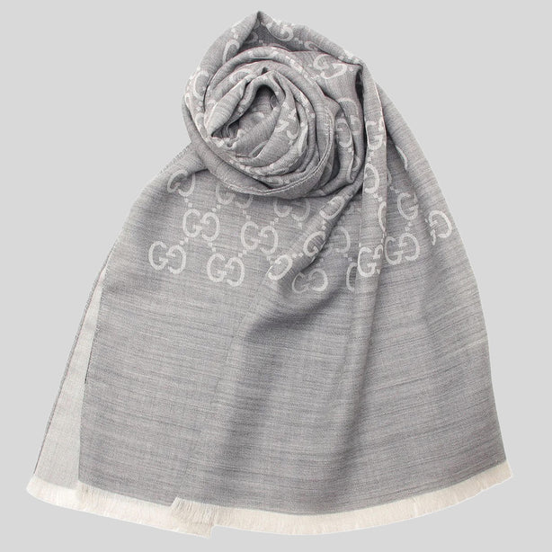 GUCCI Large Signature Logo GGWEB Scarf/Wrap Grey 165904
