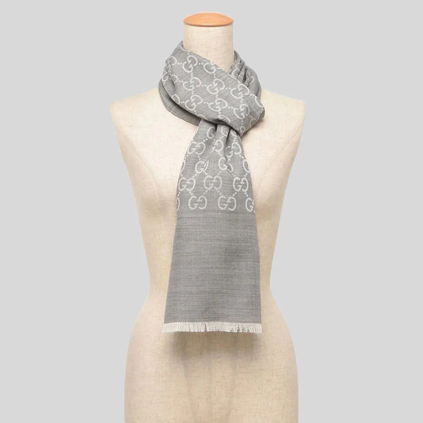 GUCCI Large Signature Logo GGWEB Scarf/Wrap Grey 165904