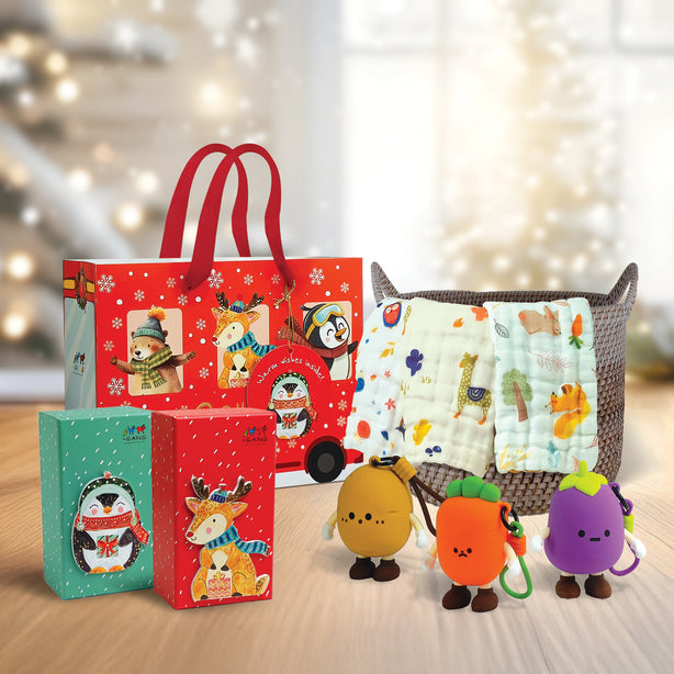 The Gang The Rangers Series The Squad Gauze Cotton Bath Linen X'mas Gift Set, 1 Piece Gauzy Face Towel With 1 Piece Veggie Pouch