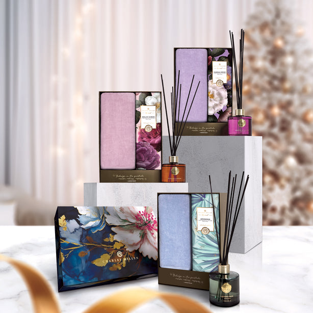 Charles Millen Signature Collection Repose Loft Sports Bath Towel With Unwind Diffuser Gift Set,CM25-X48, Lavender + Magonlia Orchid