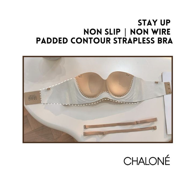 Chalone Non Wire Padded Strapless Push Up Bra for Small Busts Stay Up Slip Free No Silicone Seamless for T-shirt