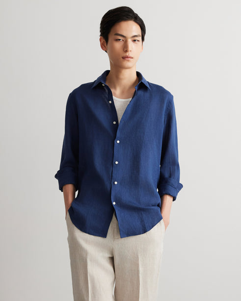 Alexander & Sons, Navy Linen, Long Sleeve Shirt