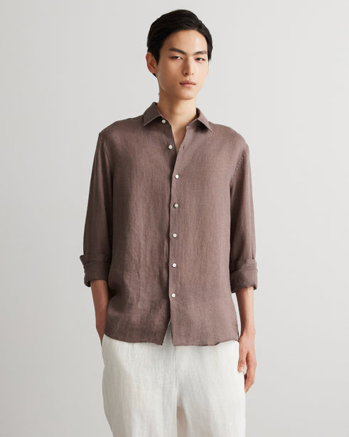Alexander & Sons, Brown Linen, Long Sleeve Shirt