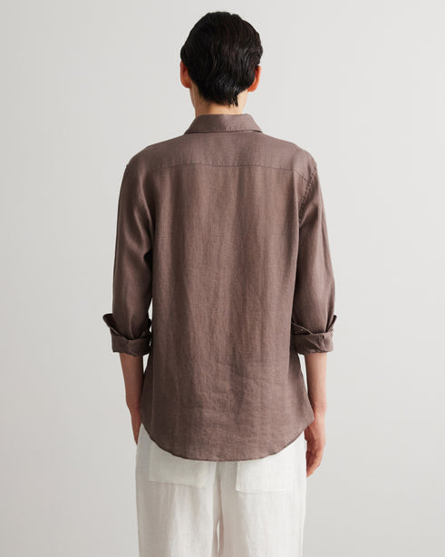 Alexander & Sons, Brown Linen, Long Sleeve Shirt