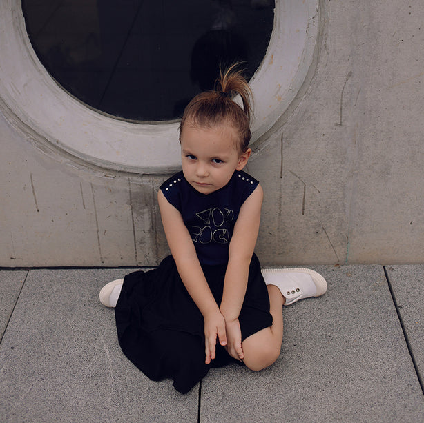 You Rock Black Denim Kids Dress