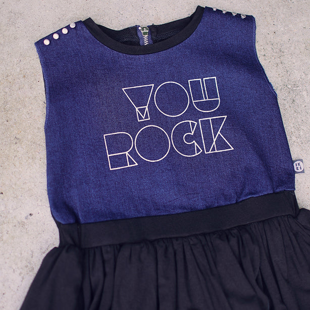 You Rock Black Denim Kids Dress