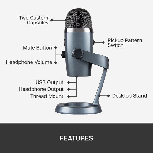 Logitech For Creators Blue Yeti Nano Premium USB Mic for Recording, Streaming, Gaming, Podcasting on PC and Mac, Condenser Microphone with Blue VO!CE Effects, Cardioid and Omni, No-Latency Monitoring