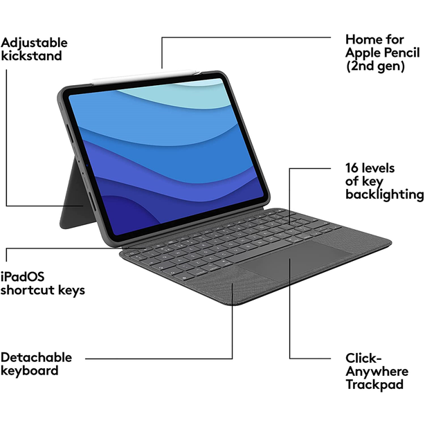 Logitech Combo Touch Backlit Keyboard Case With Trackpad For iPad Pro 11-Inch (1st / 2nd / 3rd / 4th Gen)