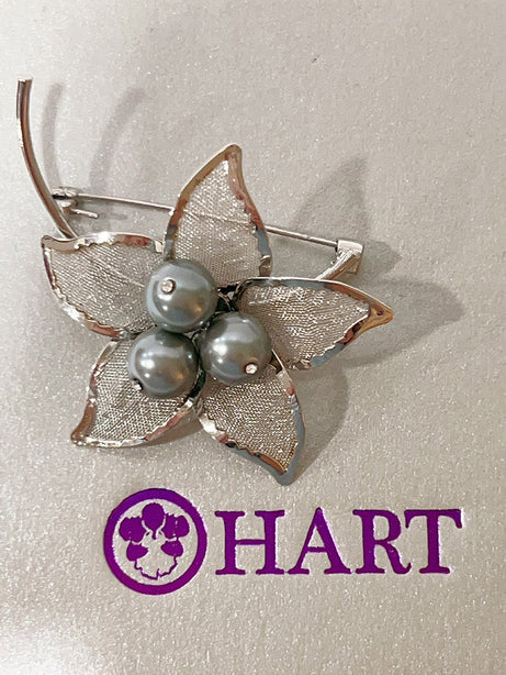 HART Five-Petals Three-Pearls Gold Silver Floral Pin Brooch Series