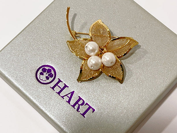 HART Five-Petals Three-Pearls Gold Silver Floral Pin Brooch Series