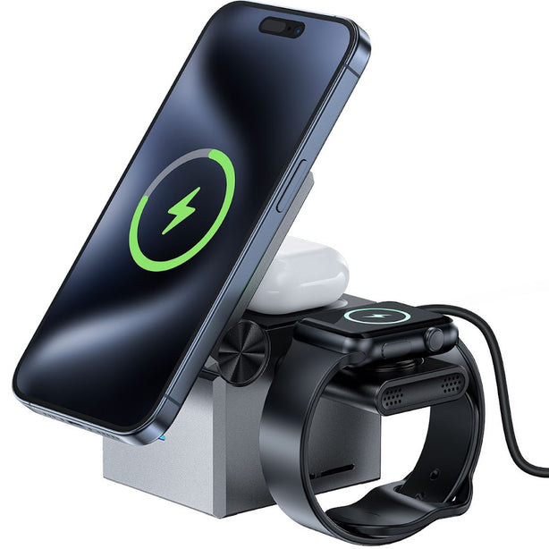 Acefast E18 Rubik's Cube 3-in-1 Wireless Charging Holder - Metal Gray