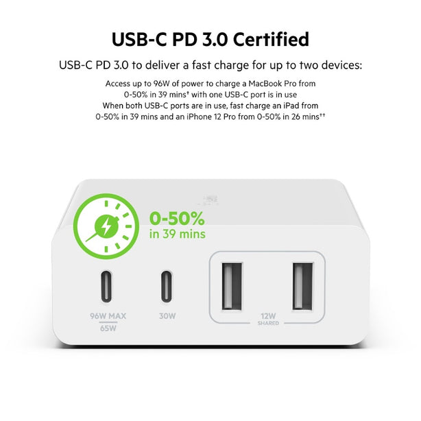 Belkin 108W Usb-C Charger, Gan, 4-Port, 2M Cord