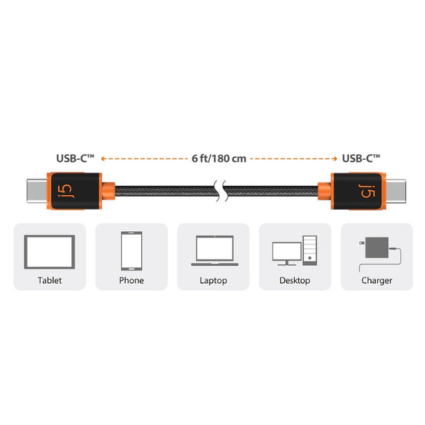 J5Create USB C To USB Type C SYNC And Charge Cable 1.8M/ 60W