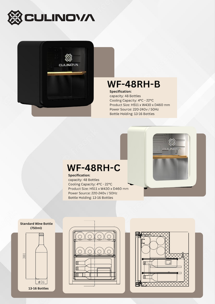 Culinova 48L Wine Chiller - Bottle Holding 13-16 Bottles with 750L Standard Wine Bottles