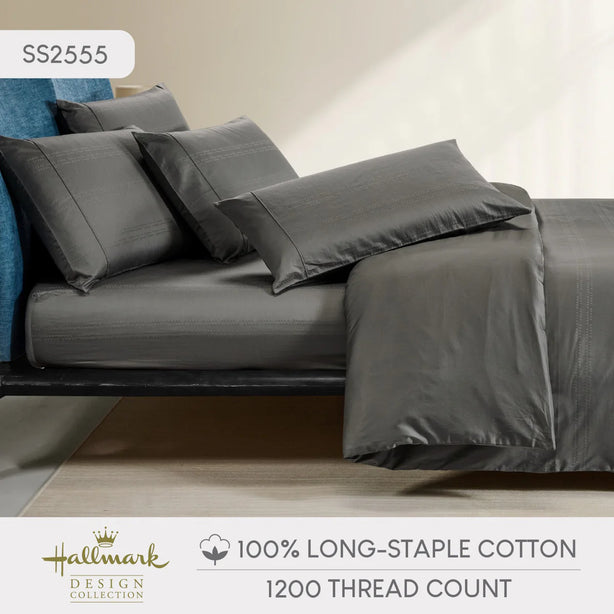 Long-Staple Cotton Bed Sheet – 1200TC Dobby Dark Grey