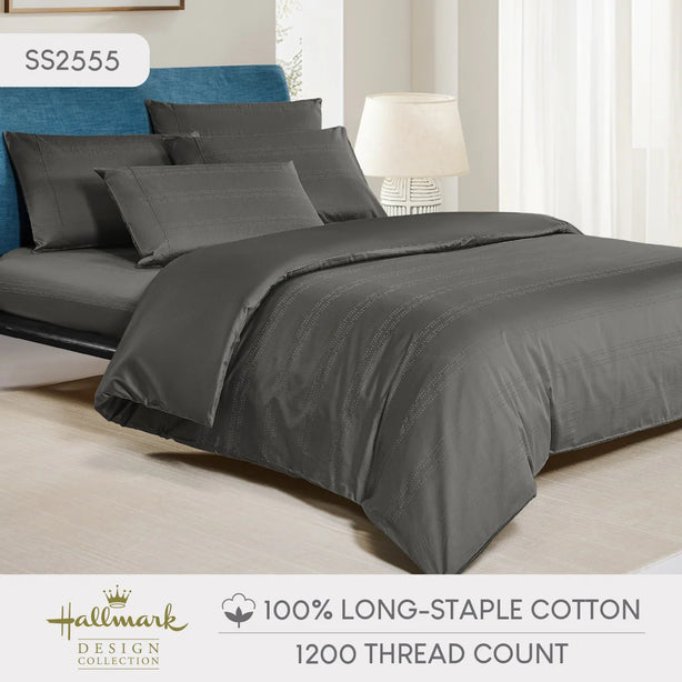 Long-Staple Cotton Bed Sheet – 1200TC Dobby Dark Grey