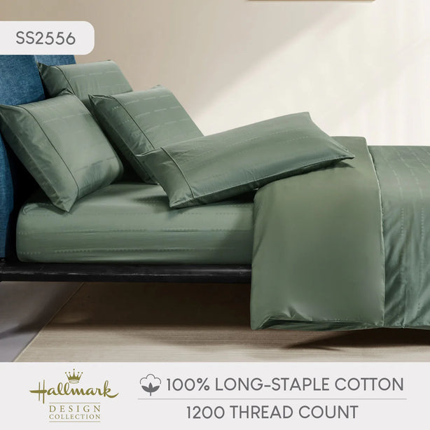 Long-Staple Cotton Bed Sheet – 1200TC Dobby Basil Green
