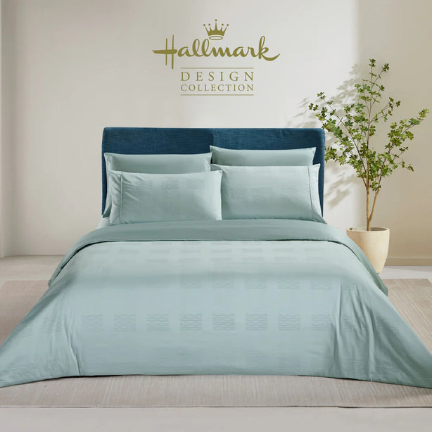 Hallmark Simplicity Premium Cotton 1200TC Dobby Bed Linen - Meander Blue