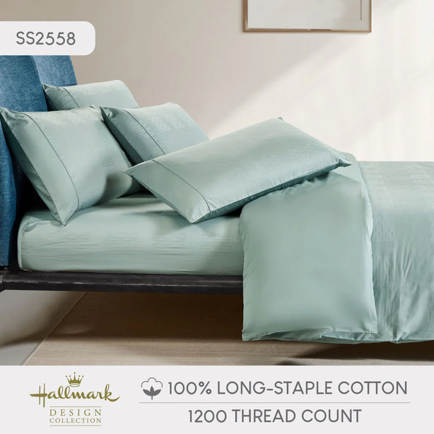 Hallmark Simplicity Premium Cotton 1200TC Dobby Bed Linen - Meander Blue